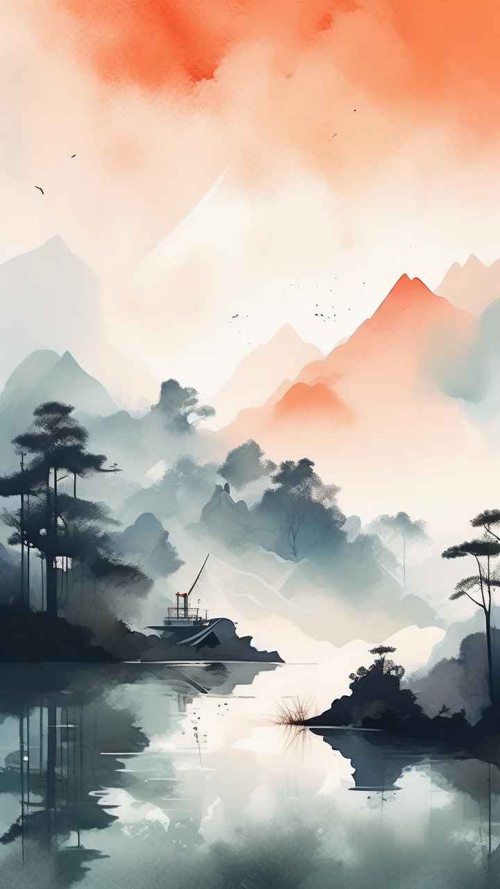 国潮山水画插画背景 38