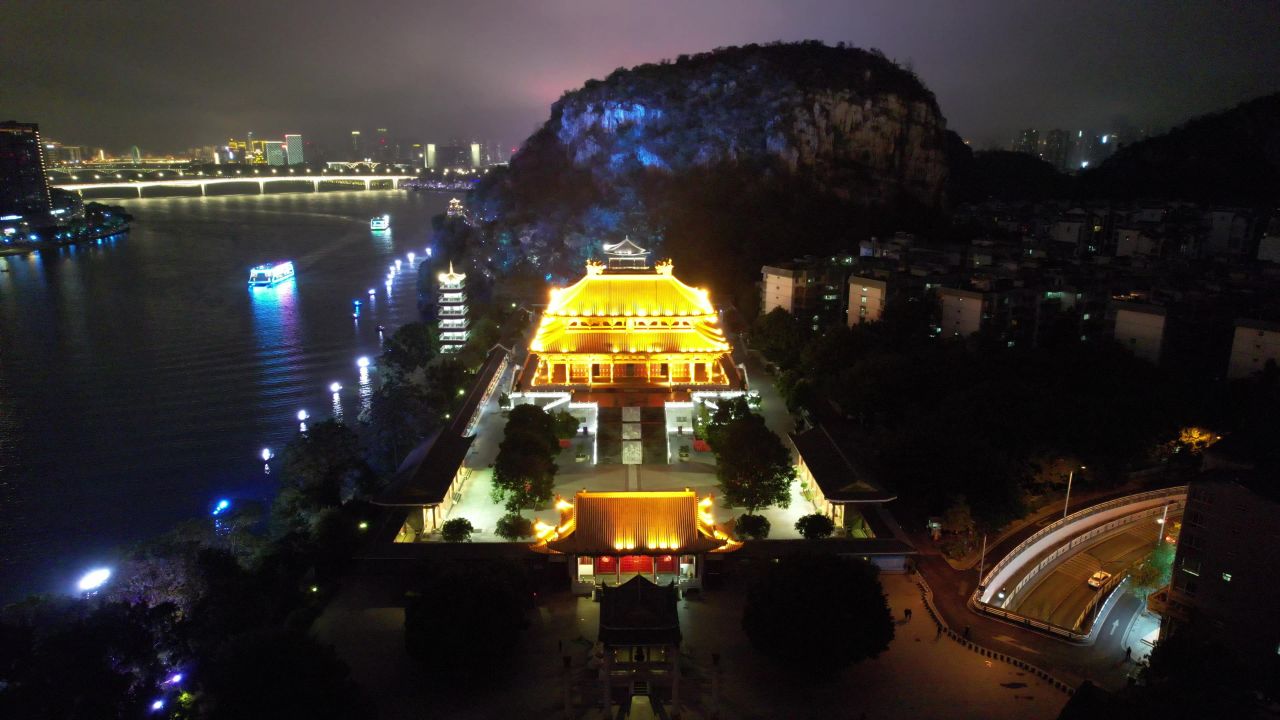 柳州文庙夜景灯光航拍