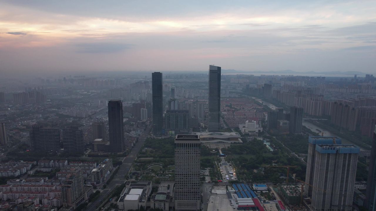 江苏无锡城市风光清晨日出彩霞迷雾航拍