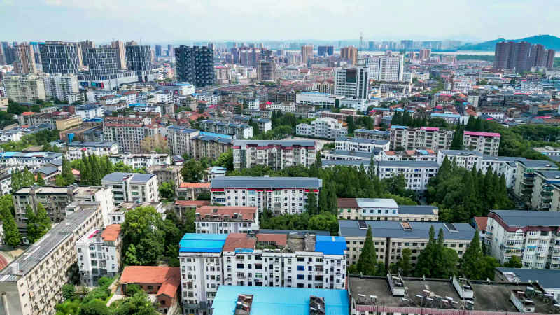 湖北鄂州城市风光航拍摄影图