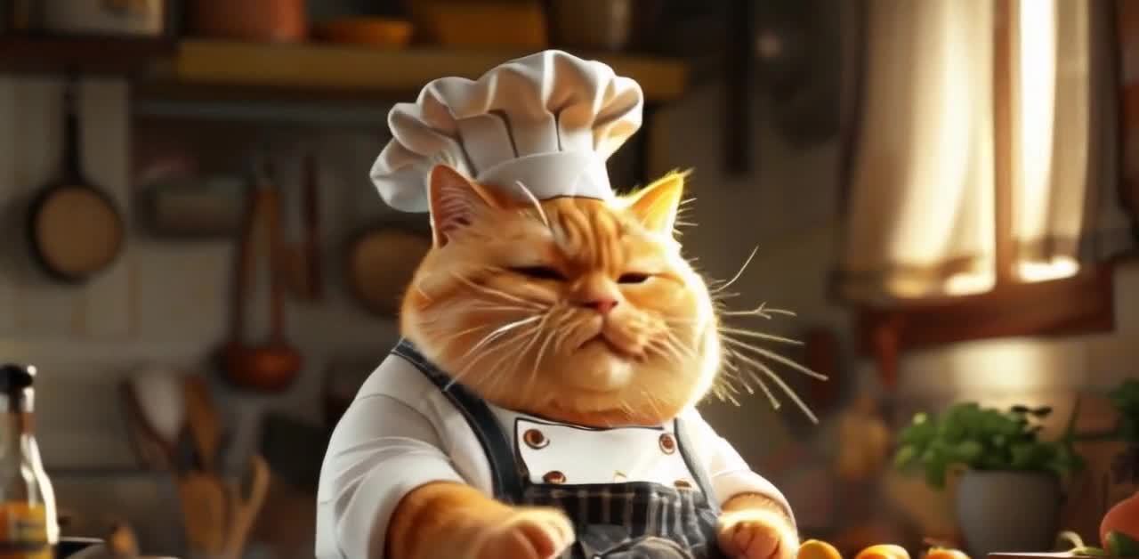 拟人姜黄猫厨师在厨房