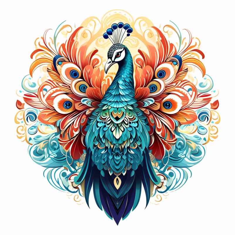 百鸟之王炫彩孔雀元素插画 3