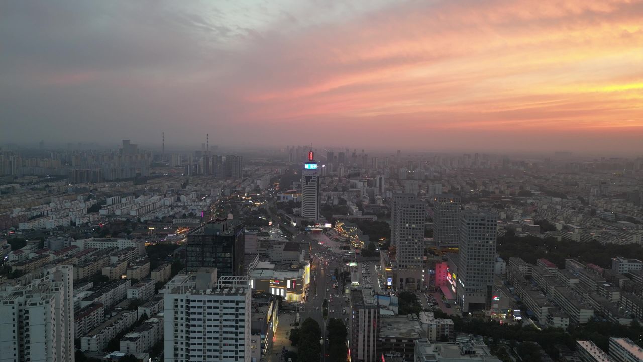  航拍山东济宁太白楼路商业圈