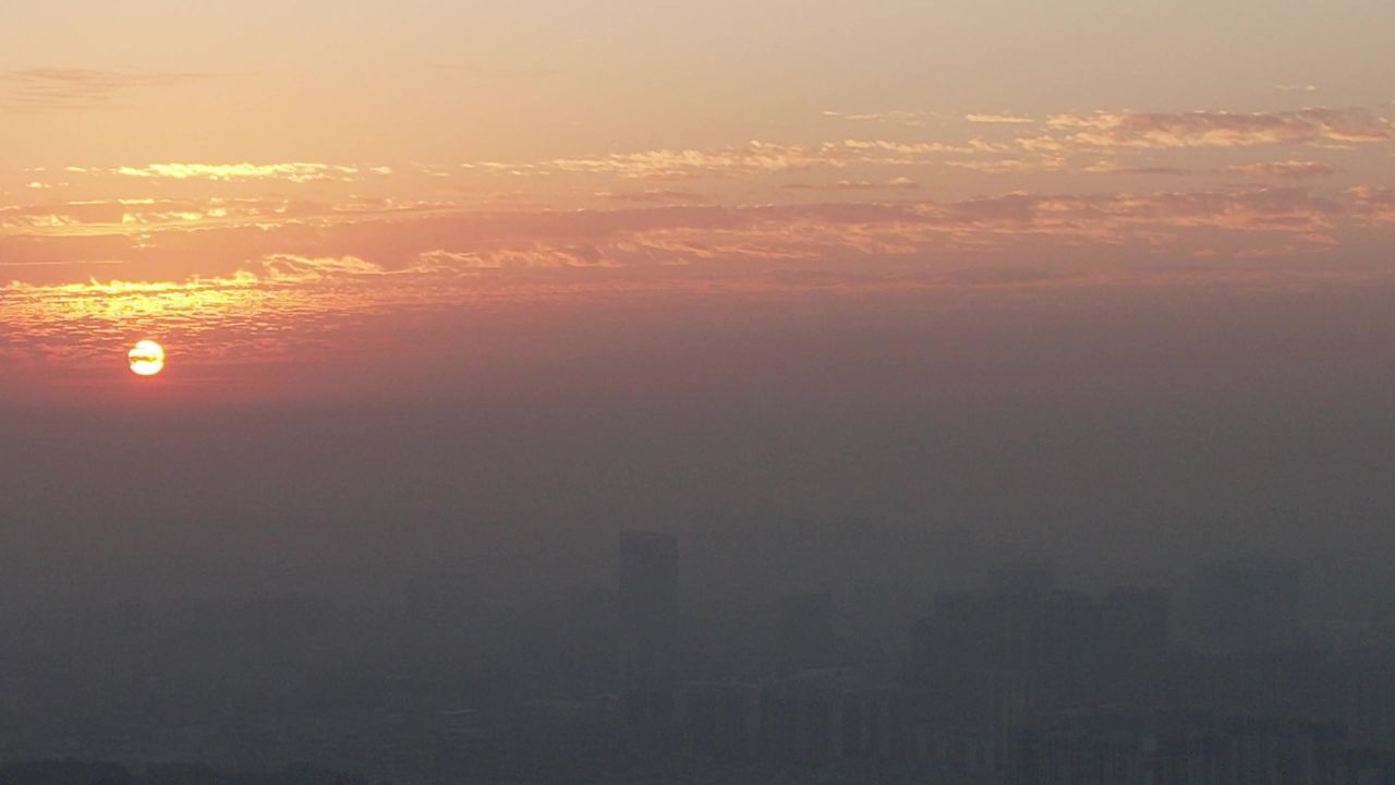 广东江门城市日出彩霞航拍