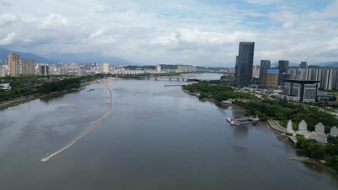 航拍福州城市风光闽江风光