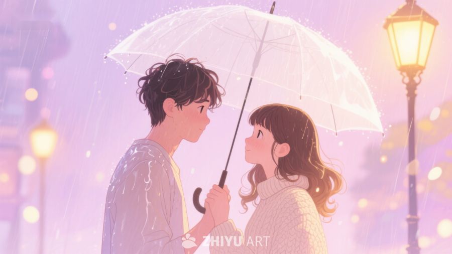 雨中伞下情侣温馨对视 678