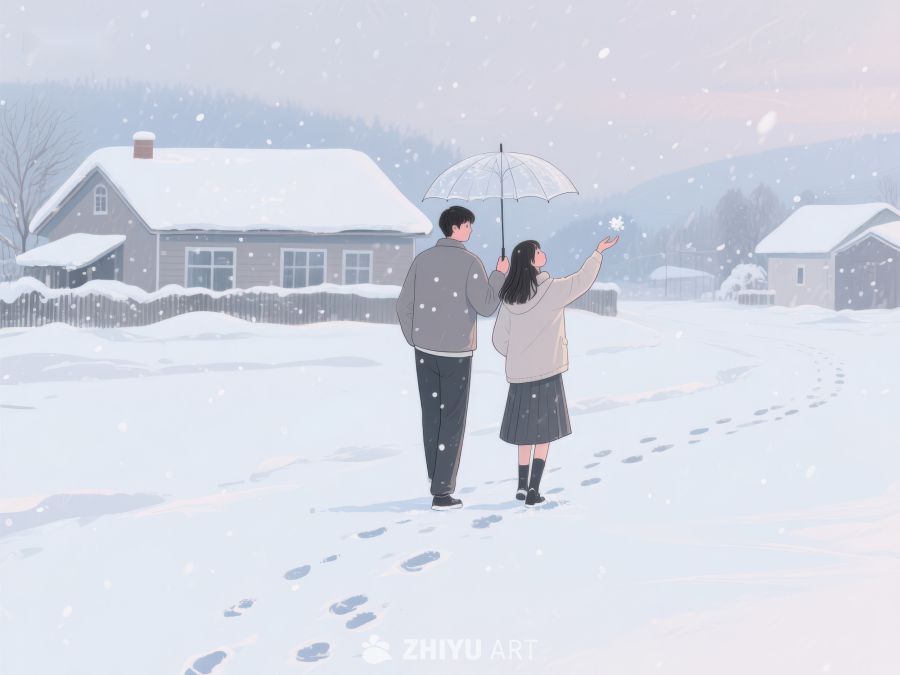 雪中漫步的伞下情侣 1005