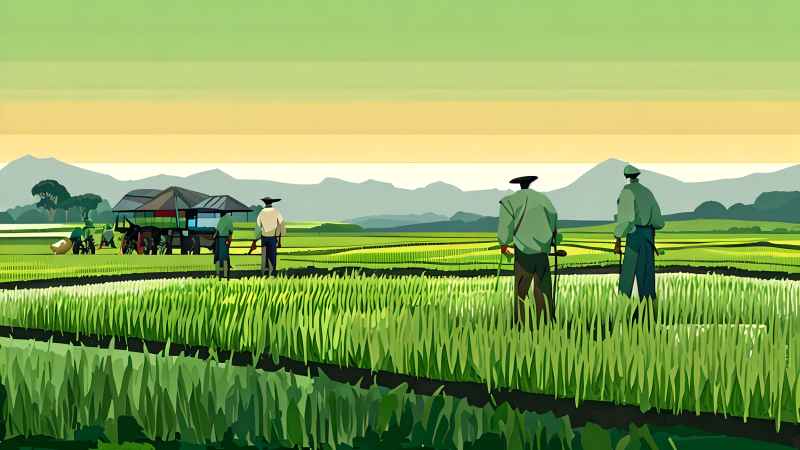 稻田和农作物中的农民绿色范例风格插画 11
