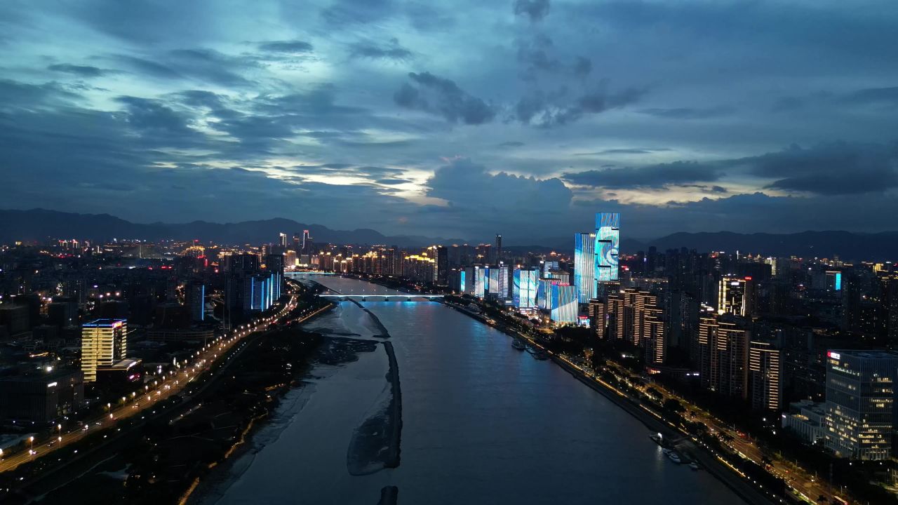 航拍福建福州闽江夜景