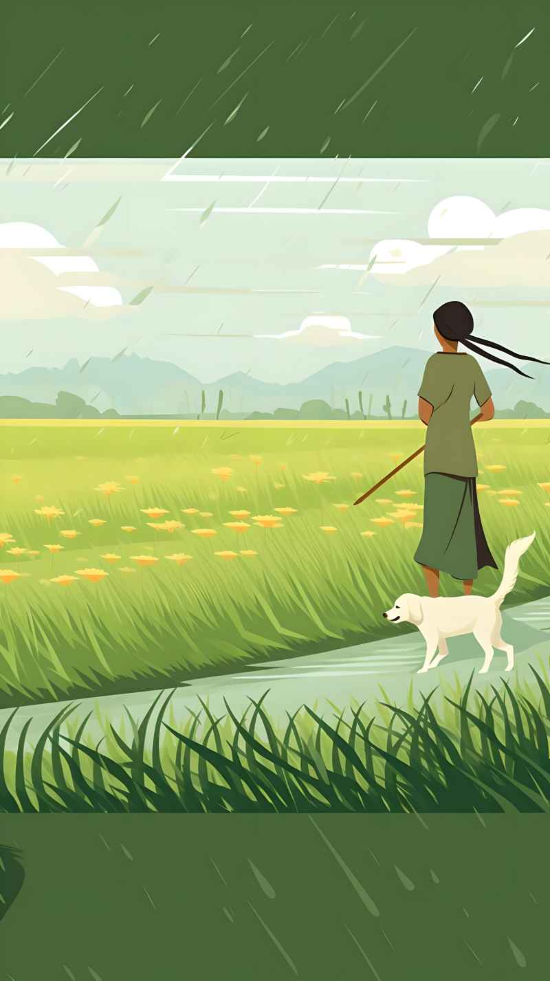 稻田里的农夫和小狗 1