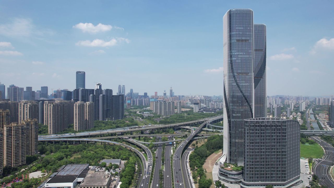 浙江杭州城市风光航拍 