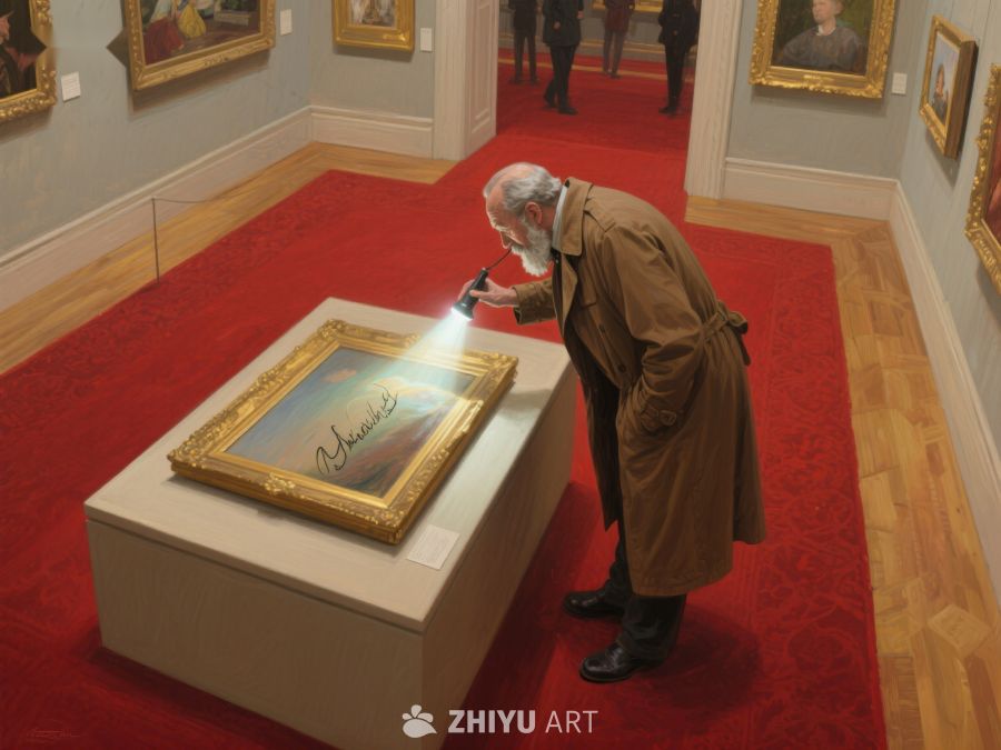 男子在美术馆用灯检查画作 270