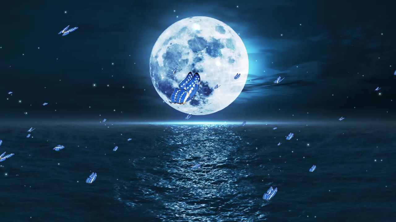 唯美大海上升月亮白月光蓝色夜空圆月明月大屏幕舞台LED视频  72