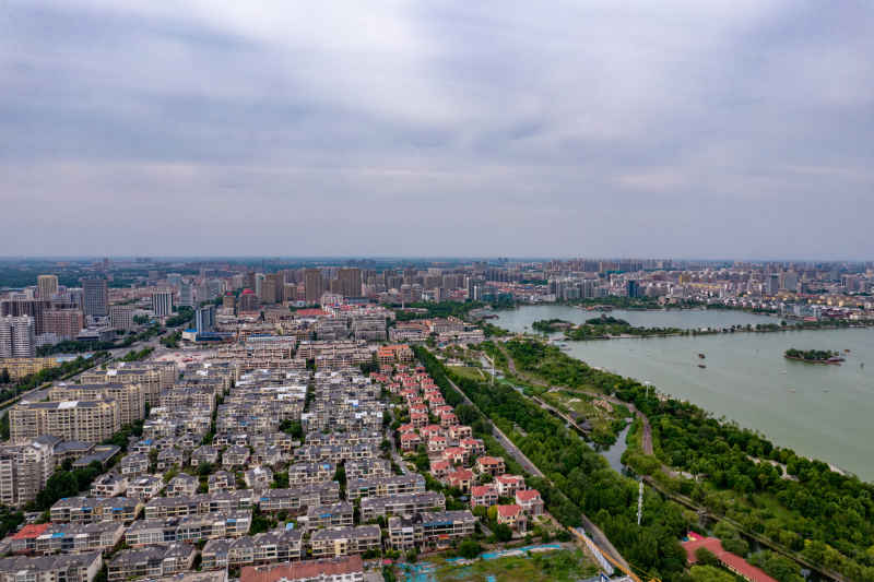 山东聊城城市风光东昌湖中华水上古城航拍