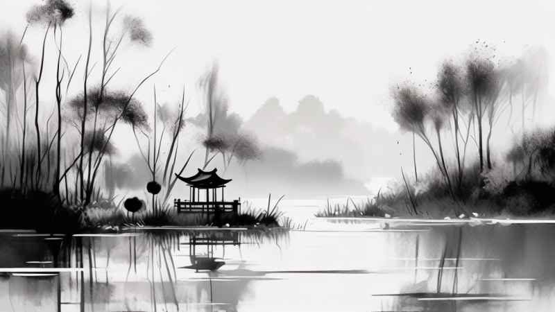 国风水墨山水画简约风格插画 77