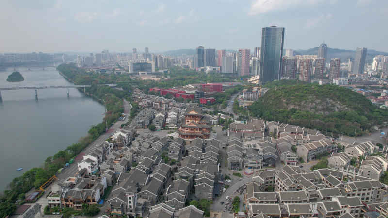 航拍广西柳州窑埠古镇
