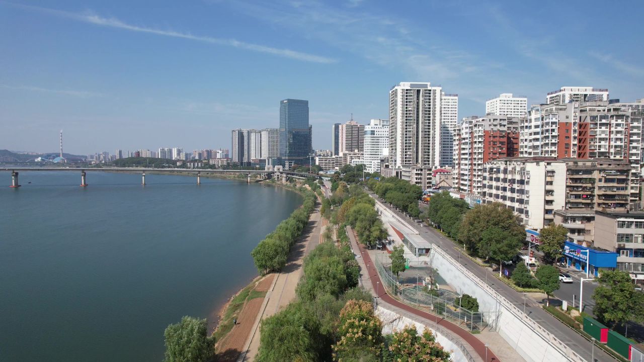湖南株洲湘江风光带航拍