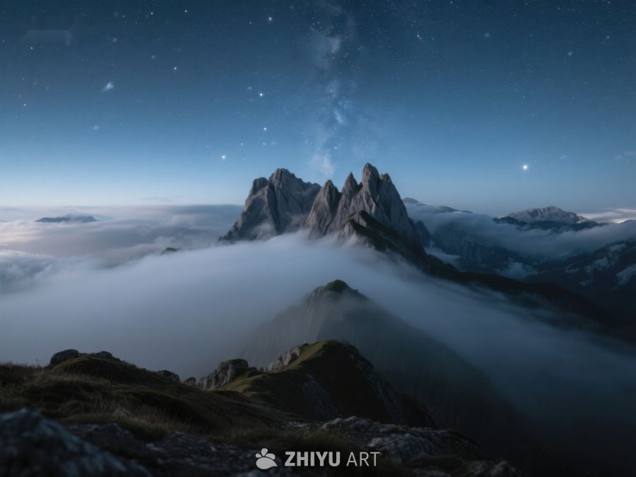 夜幕下的山峰与云海 511