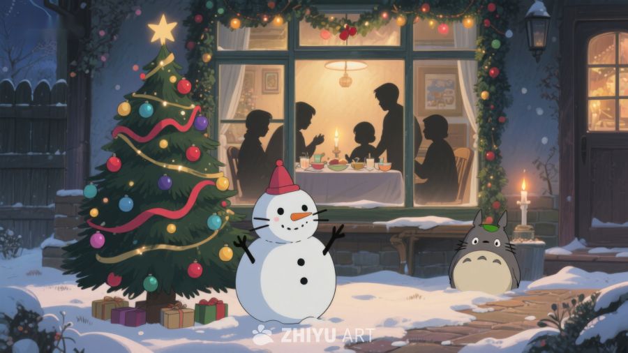 温馨圣诞夜，雪人与家人共度时光 312