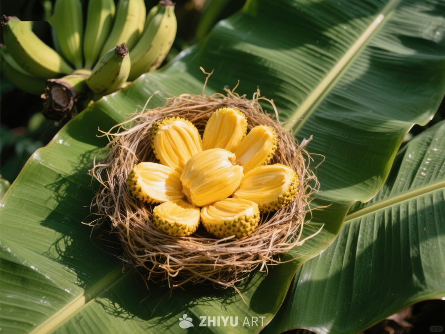 香蕉树下的菠萝蜜果瓣鸟巢 563
