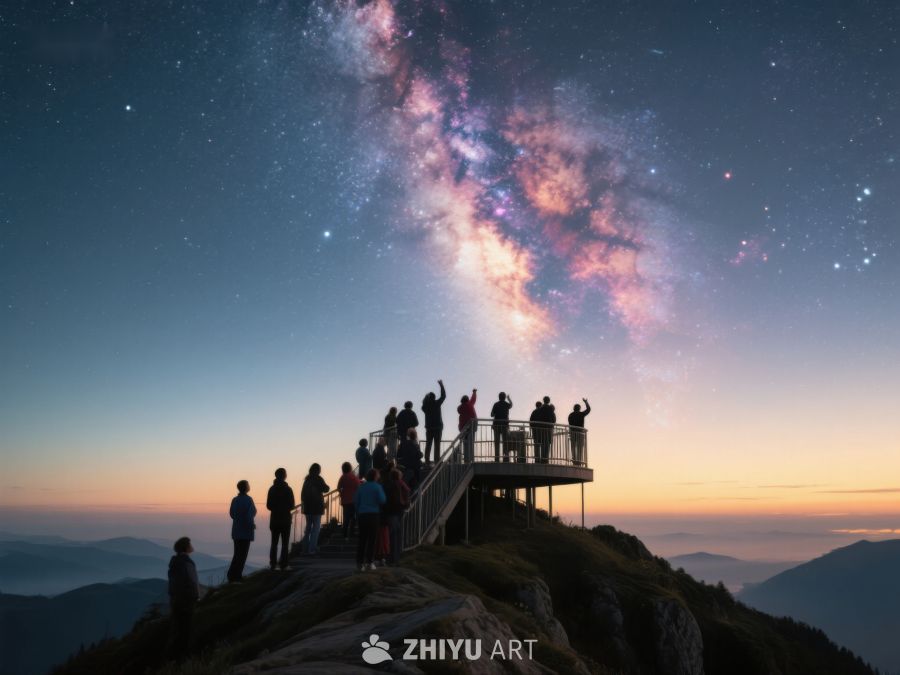山顶观星，人群仰望璀璨银河 126