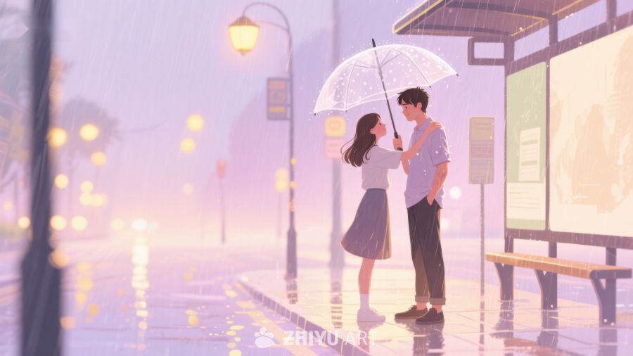 雨中公交站的温馨邂逅 633