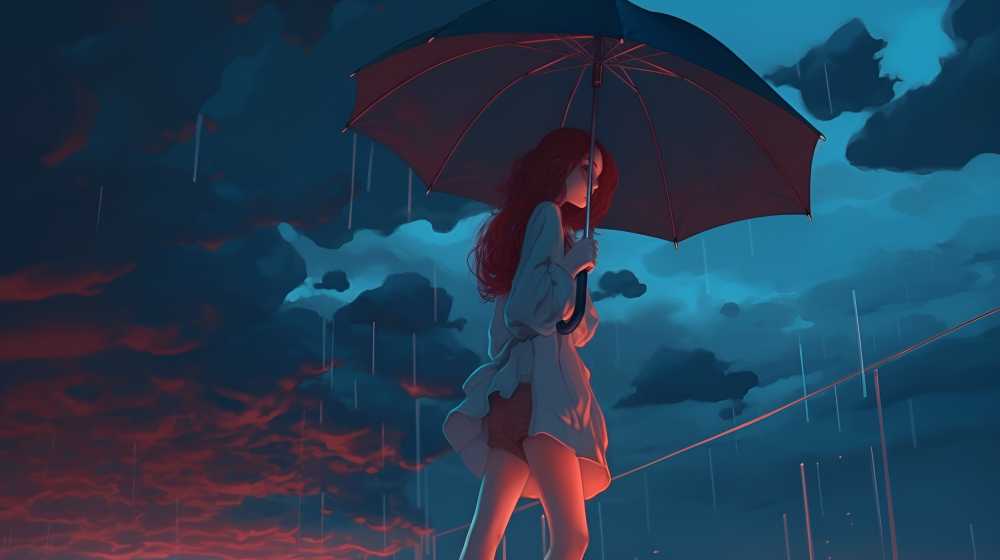 打伞女孩忧郁的美