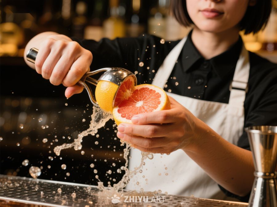 调酒师挤榨新鲜葡萄柚 163