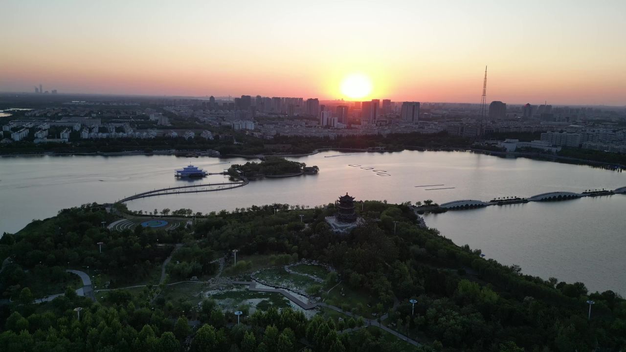 航拍山东东营城市建设东营风光