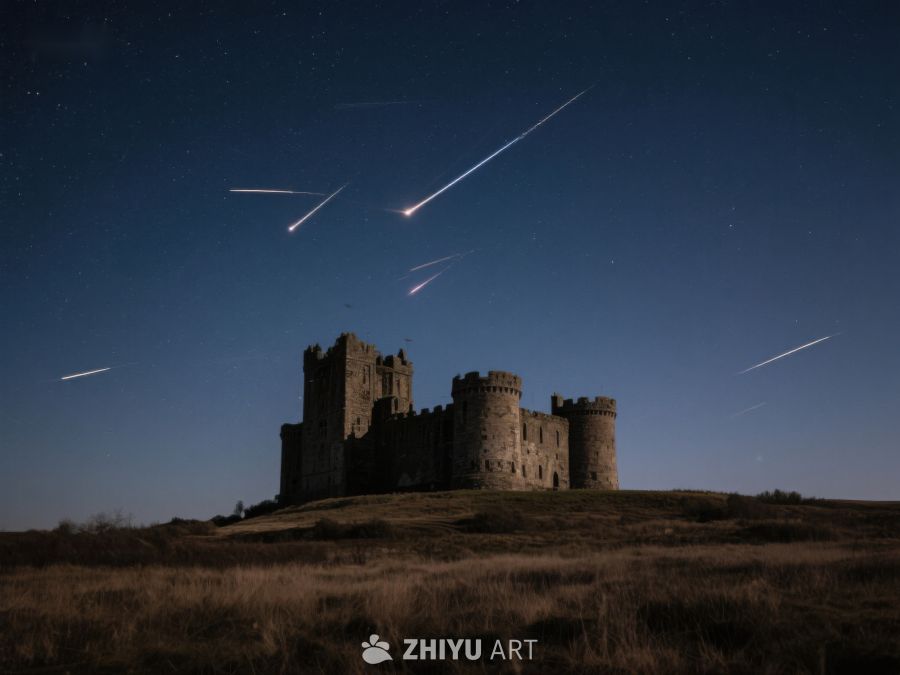 夜空流星划过古堡 261