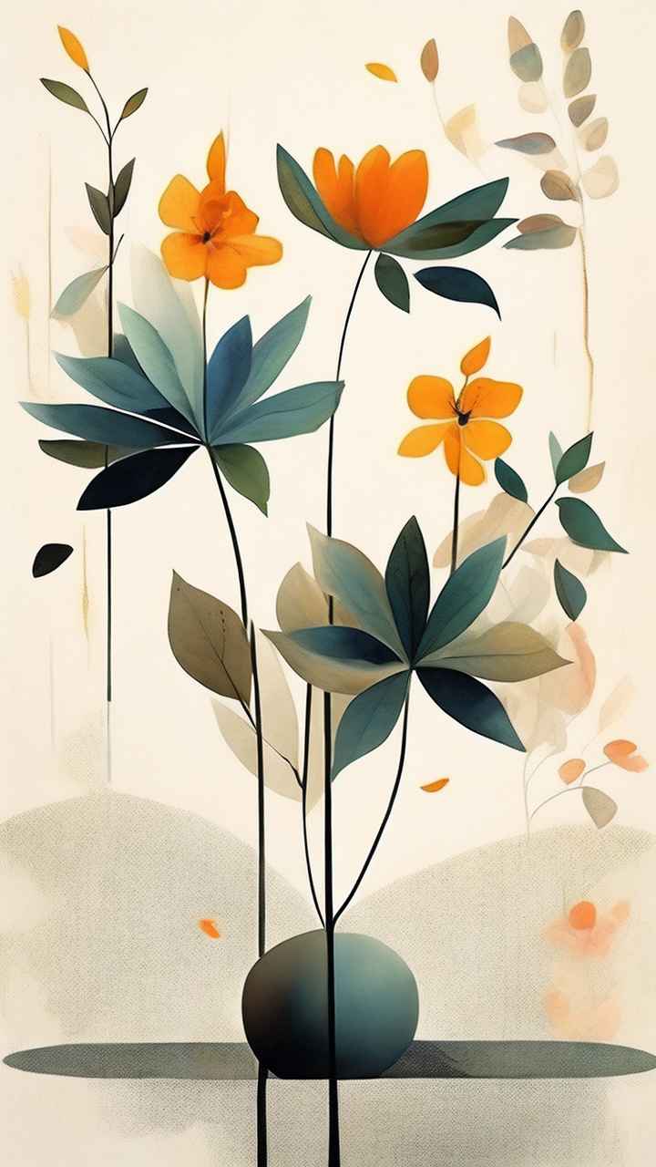 极简主义元素花朵和树枝插画