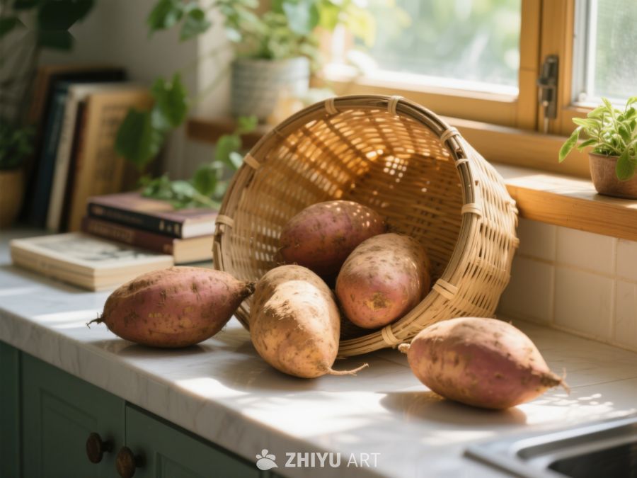 厨房窗台上的红薯与竹篮 53