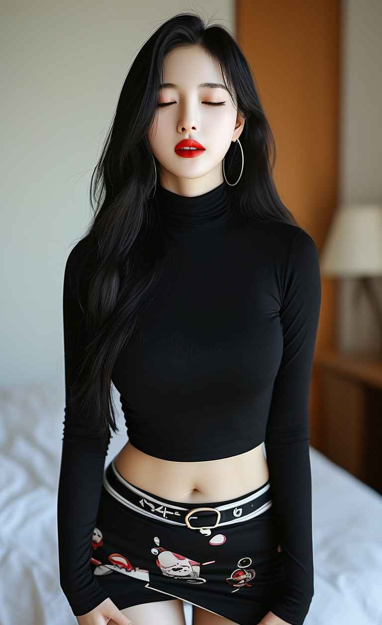黑色衣服紧身穿搭美女长头发，成熟女性 25