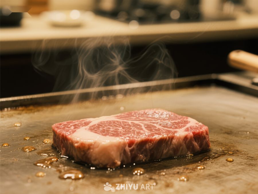 煎制中的鲜嫩牛排