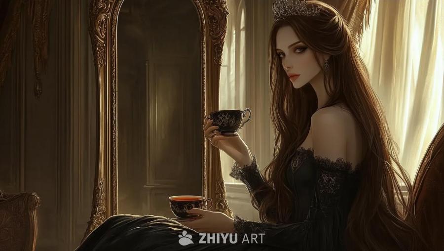 一个拥有棕色头发和苍白皮肤的人类女王，戴着皇冠，身