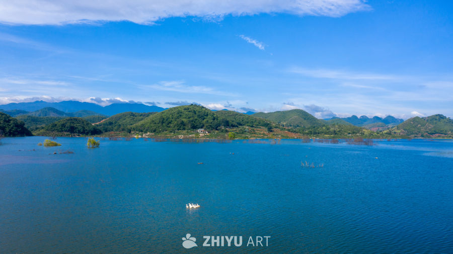 湖畔静谧山水图