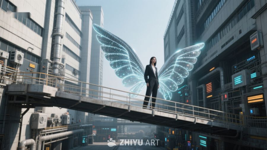 未来都市中的光影翅膀 593