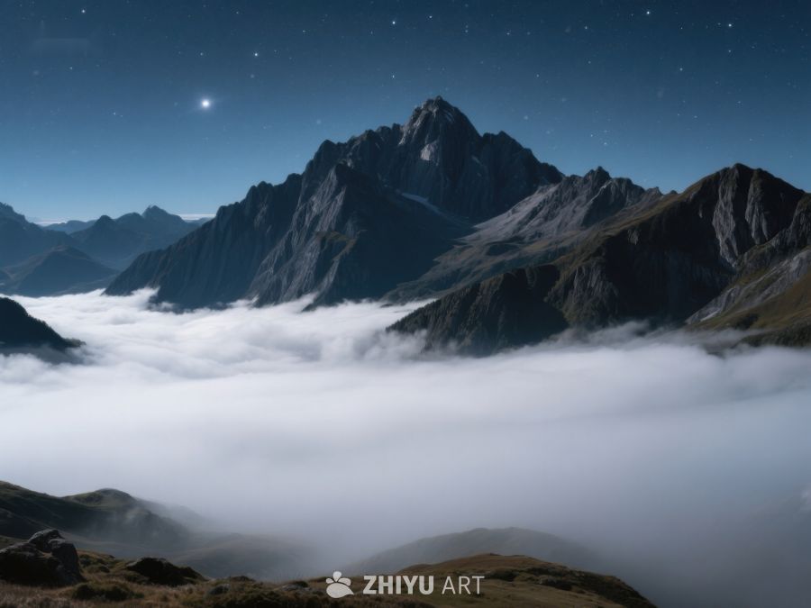 夜幕下的山峰与云海 506