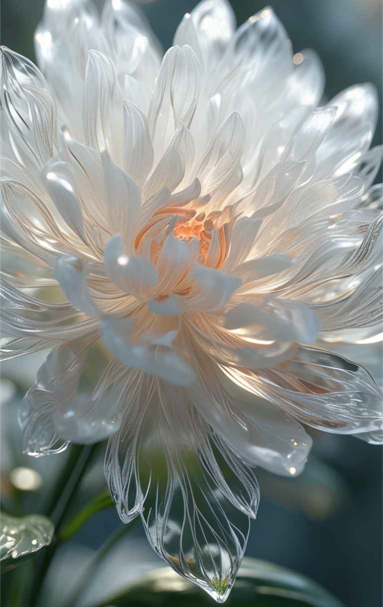 一朵白色艺术花，花瓣透明如水晶 4