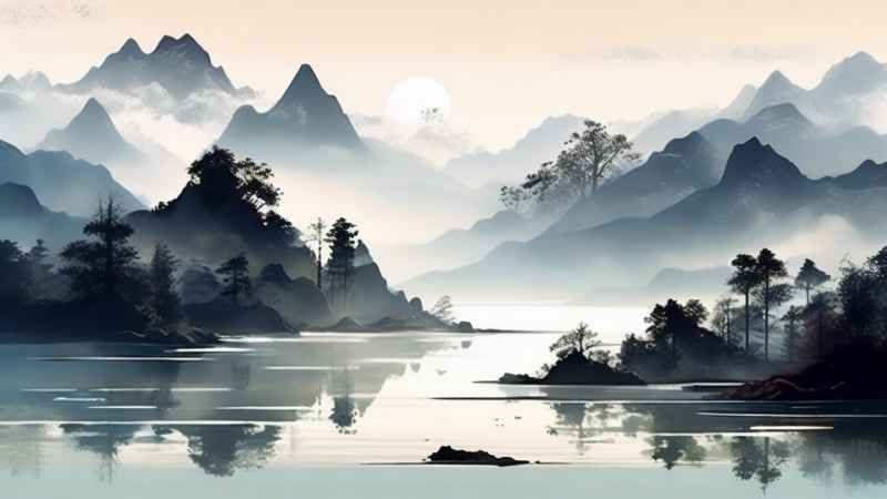 国风水彩画山水风景插画 20