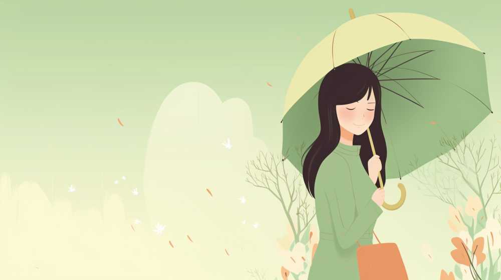 浅绿色插画女卡通背景