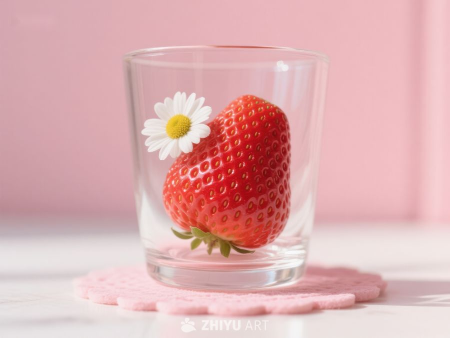 草莓与雏菊置于透明玻璃杯中 40