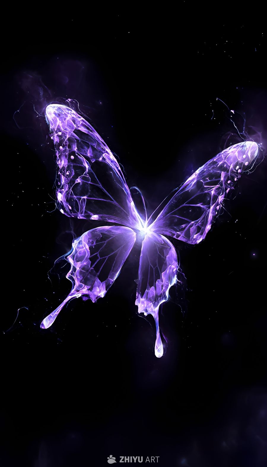 梦幻霓虹紫蝴蝶 未来科技感发光装饰元素 2