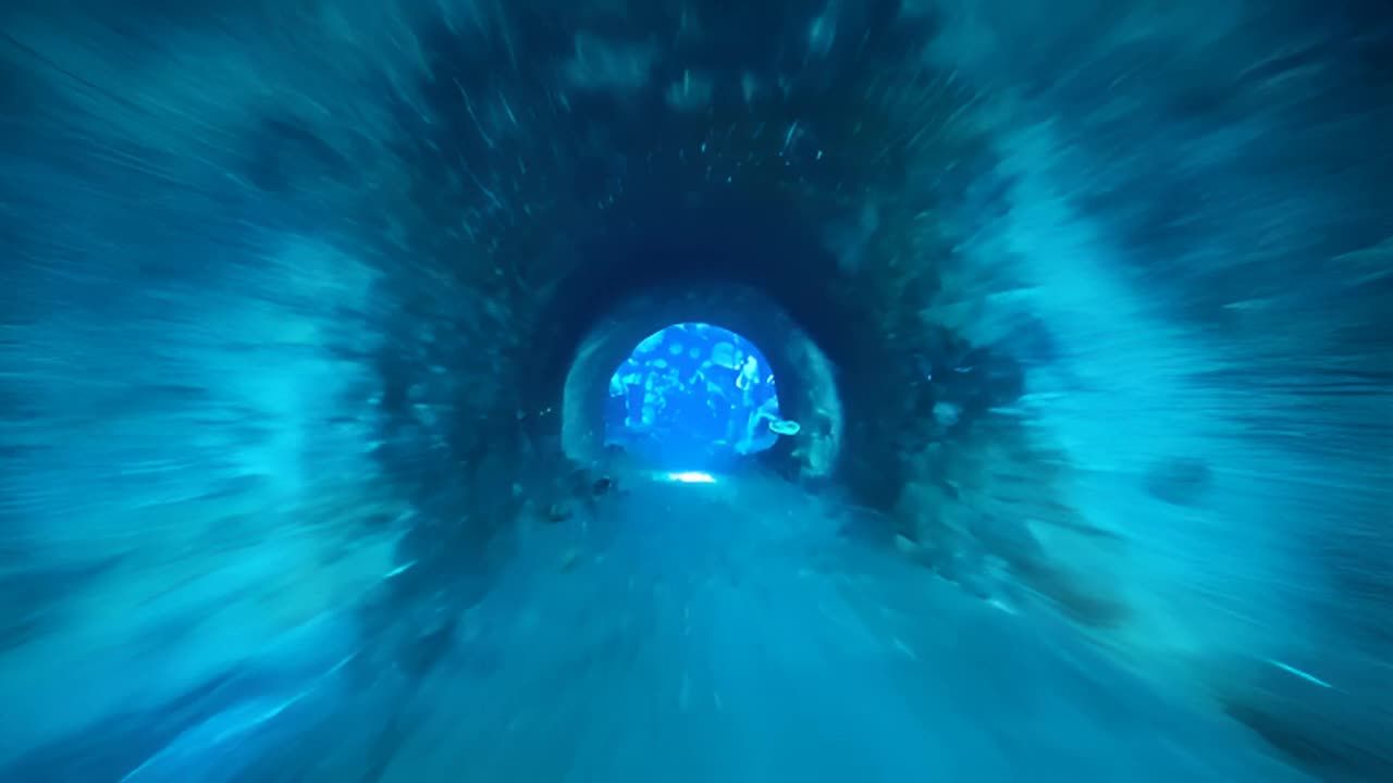 海底隧道，动态运动：通过隧道入口快速缩放。随着摄像