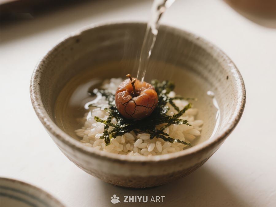 热汤浇灌米饭与海苔的碗 194