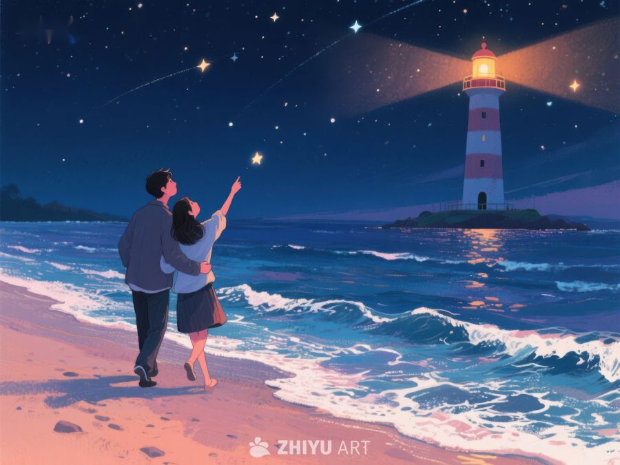 夜空下的灯塔与情侣 977
