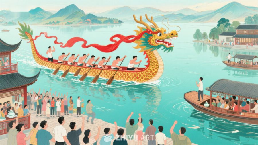 龙舟竞渡，观众欢呼 657