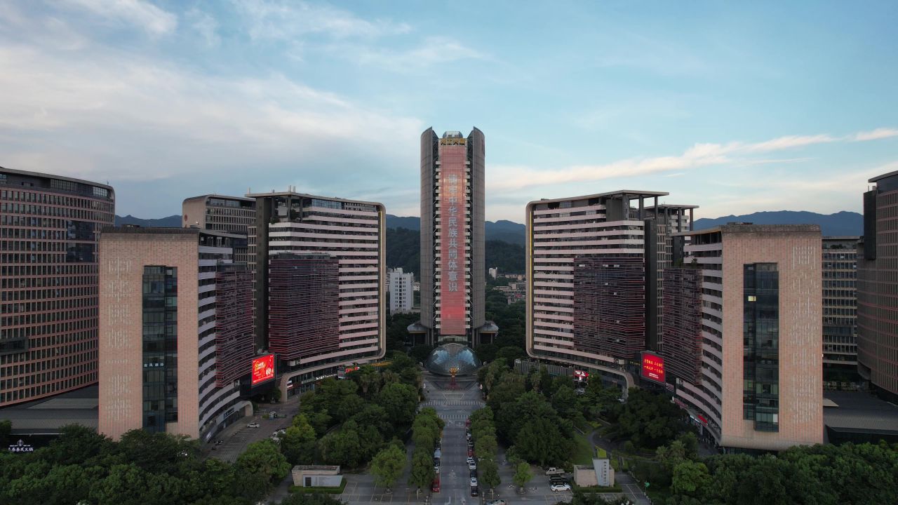 福建龙岩城市风光航拍 