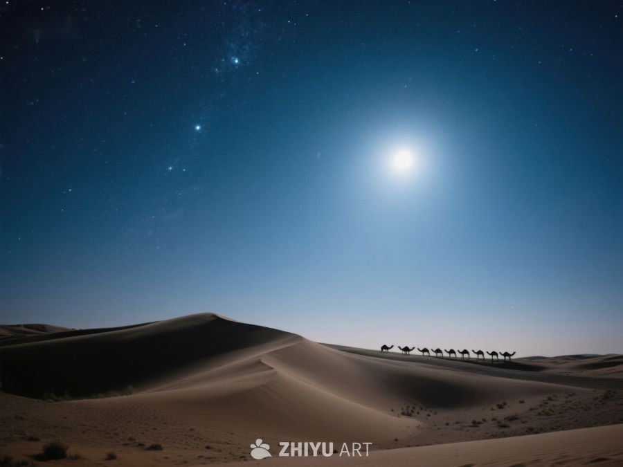 沙漠夜景：驼队在星空下前行 84
