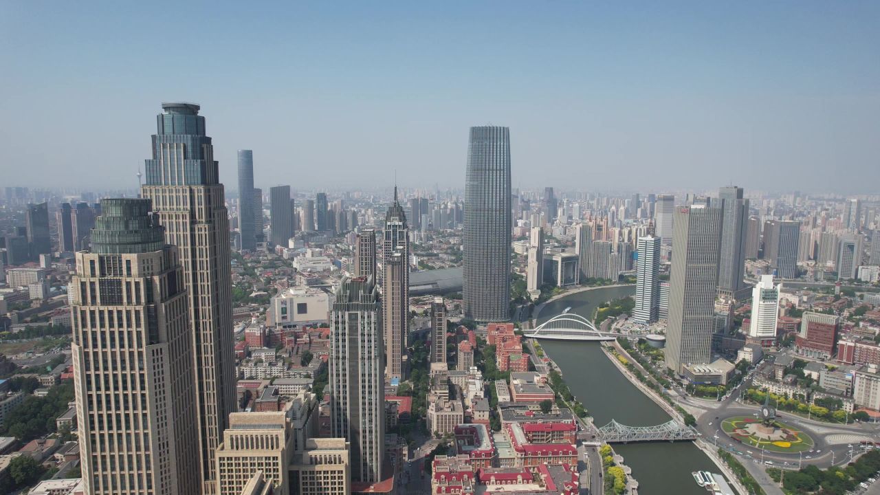 天津海河CBD高楼建筑航拍 